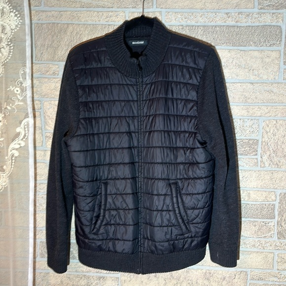 Naadam men’s 100% wool mixed media jacket L Charcoal Gray Black - Picture 1 of 8